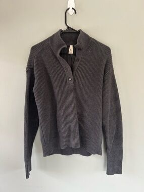 Pact Dark Gray Ribbed Button-Neck Turtleneck Sweater